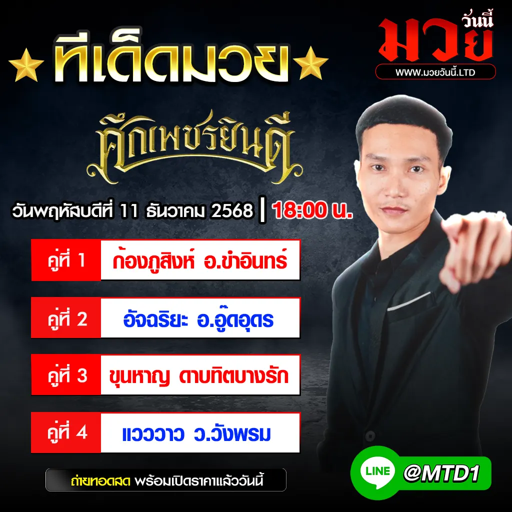 ทีเด็ดมวย ประจำววันพฤหัสบดีที่ 11 ธันวาคม 2568