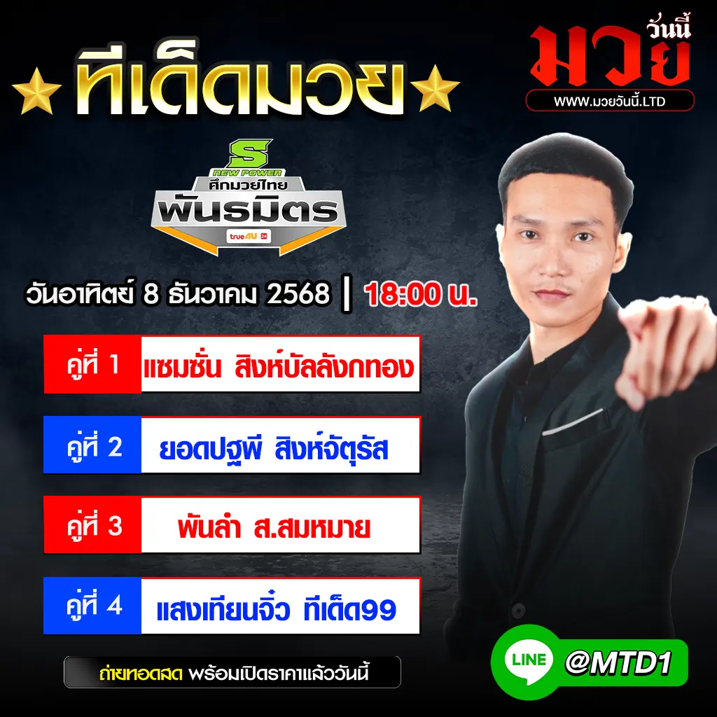 ทีเด็ดมวย ประจำวันจันทร์ที่ 8 ธันวาคม 2568
