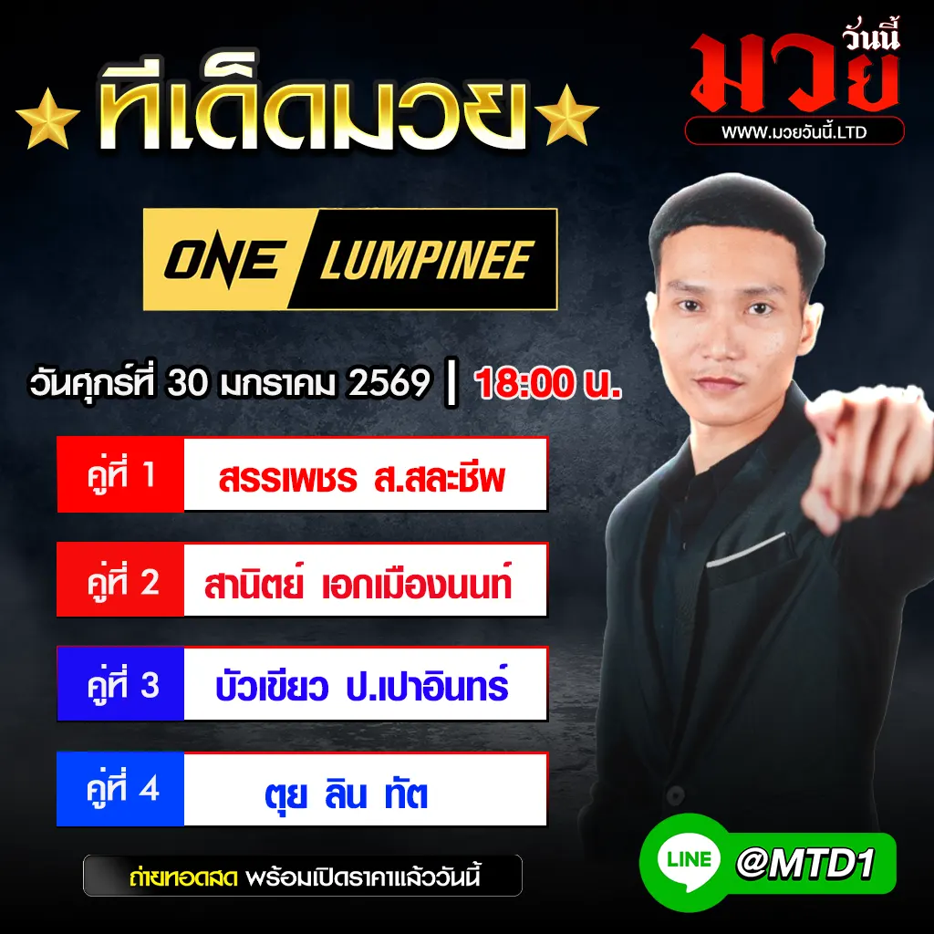 ทีเด็ดมวย ประจำวันศุกร์ที่ 30 มกราคม 2569
