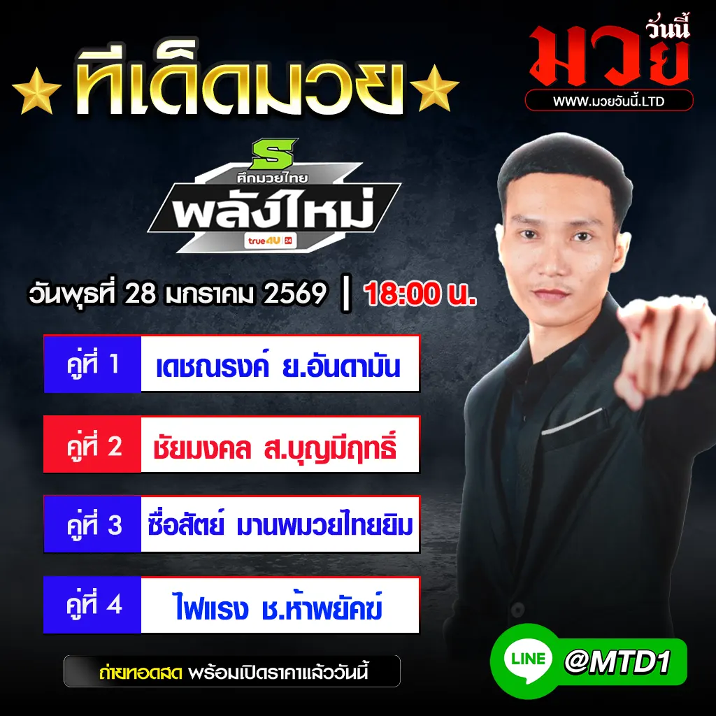 ทีเด็ดมวย ประจำวันพุธที่ 28 มกราคม 2569