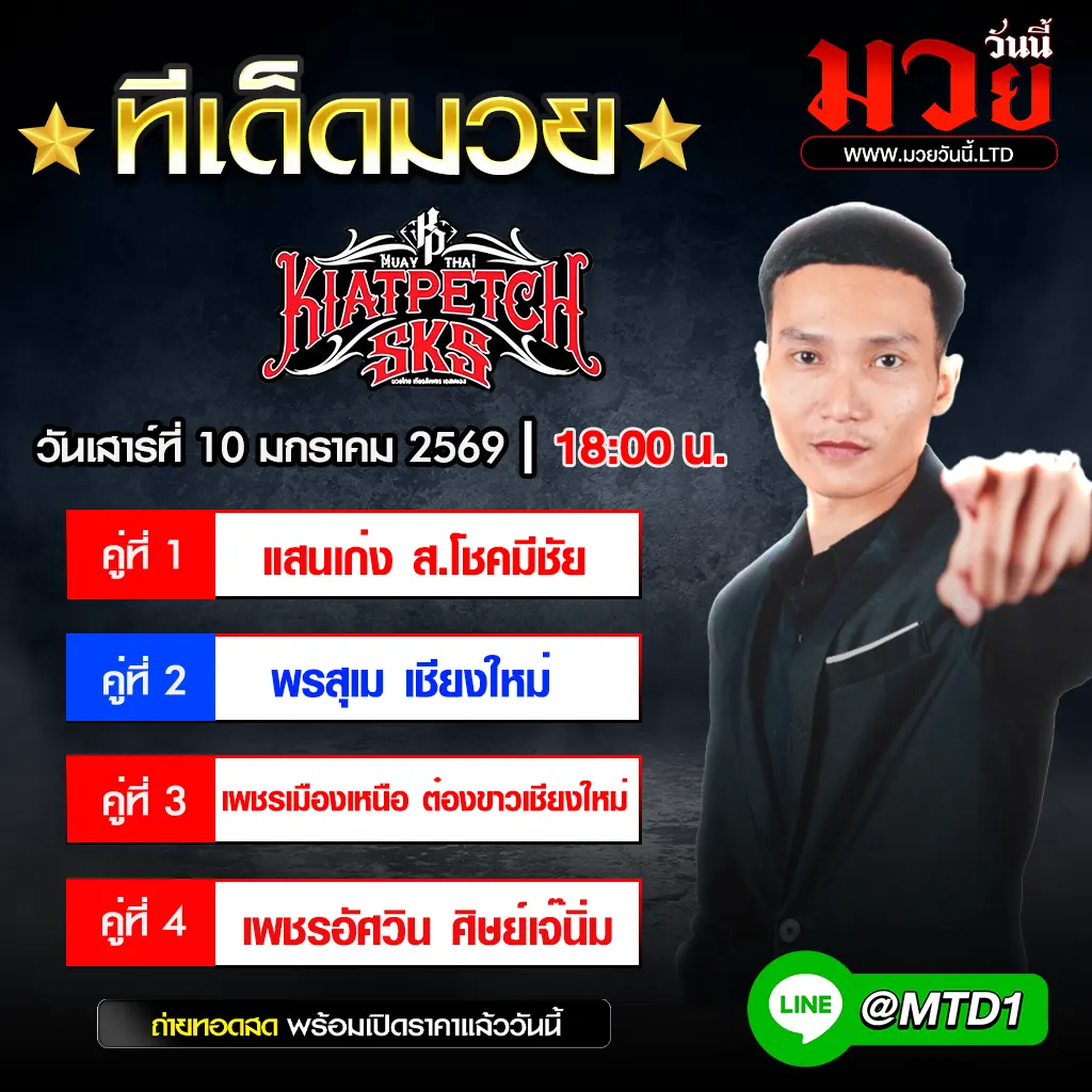 ทีเด็ดมวย ประจำวันเสาร์ที่ 10 มกราคม 2569
