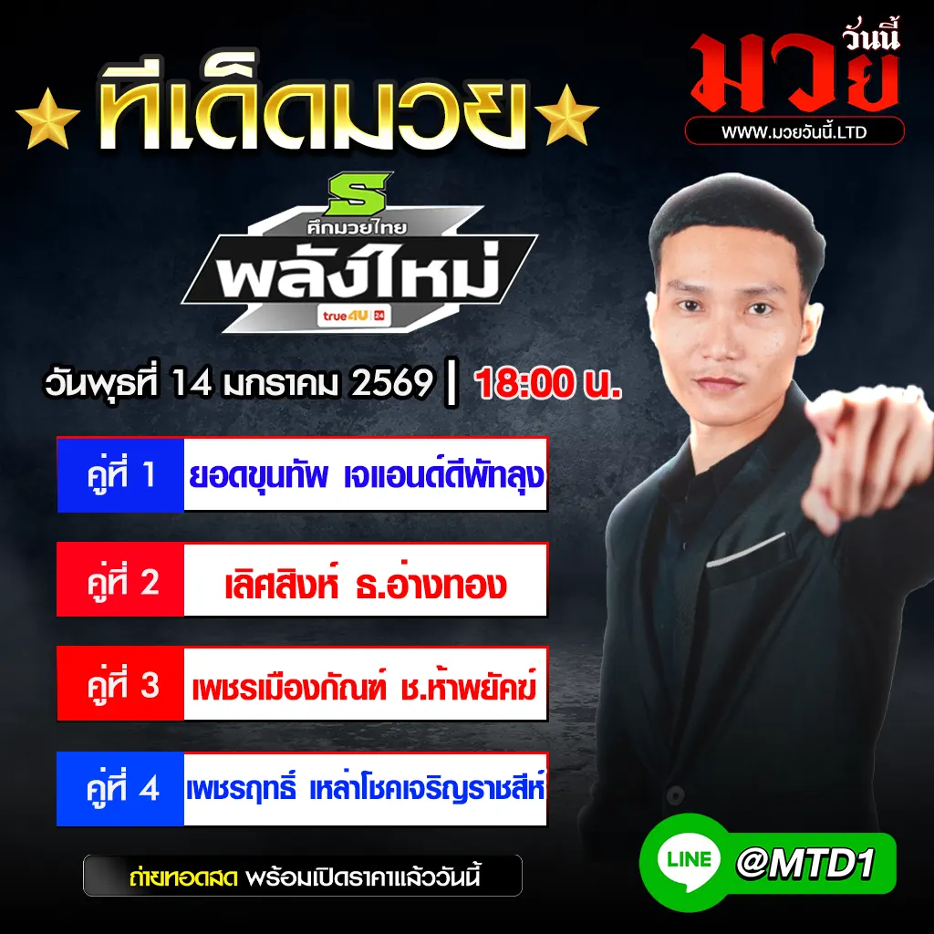 ทีเด็ดมวย ประจำวันพุธที่ 14 มกราคม 2569