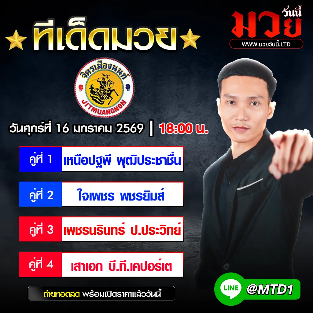 ทีเด็ดมวย ประจำวันศุกร์ที่ 16 มกราคม 2569