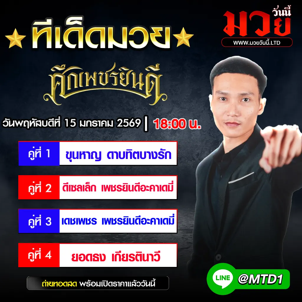 ทีเด็ดมวย ประจำวันพฤหัสบดีที่ 15 มกราคม