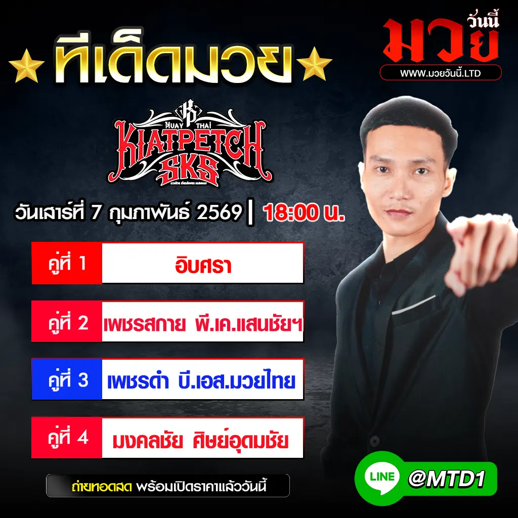 ทีเด็ดมวย ประจำวันเสาร์ที่ 7 กุมภาพันธ์ 2569