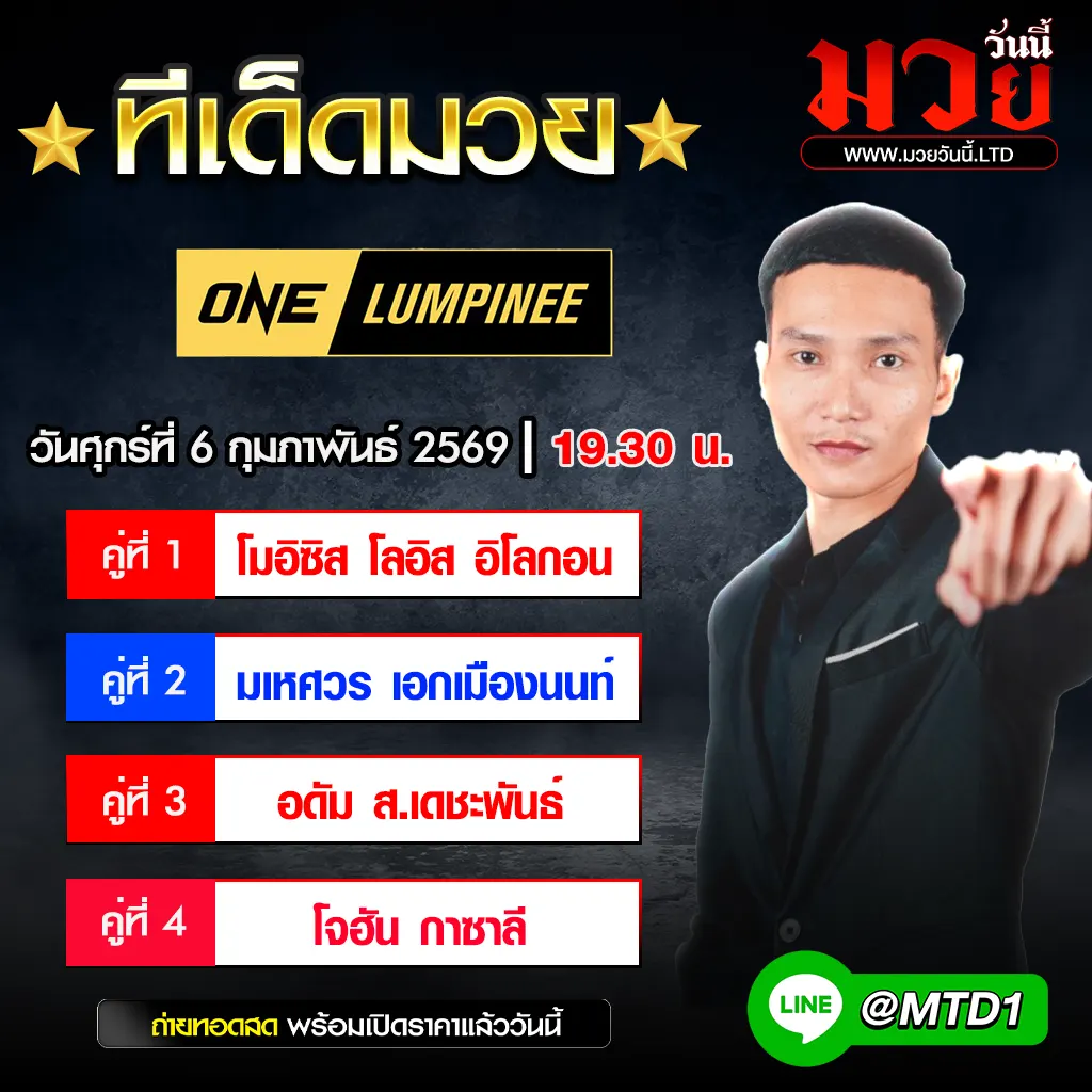 ทีเด็ดมวย ประจำวันศุกร์ที่ 6 กุมภาพันธ์ 2569