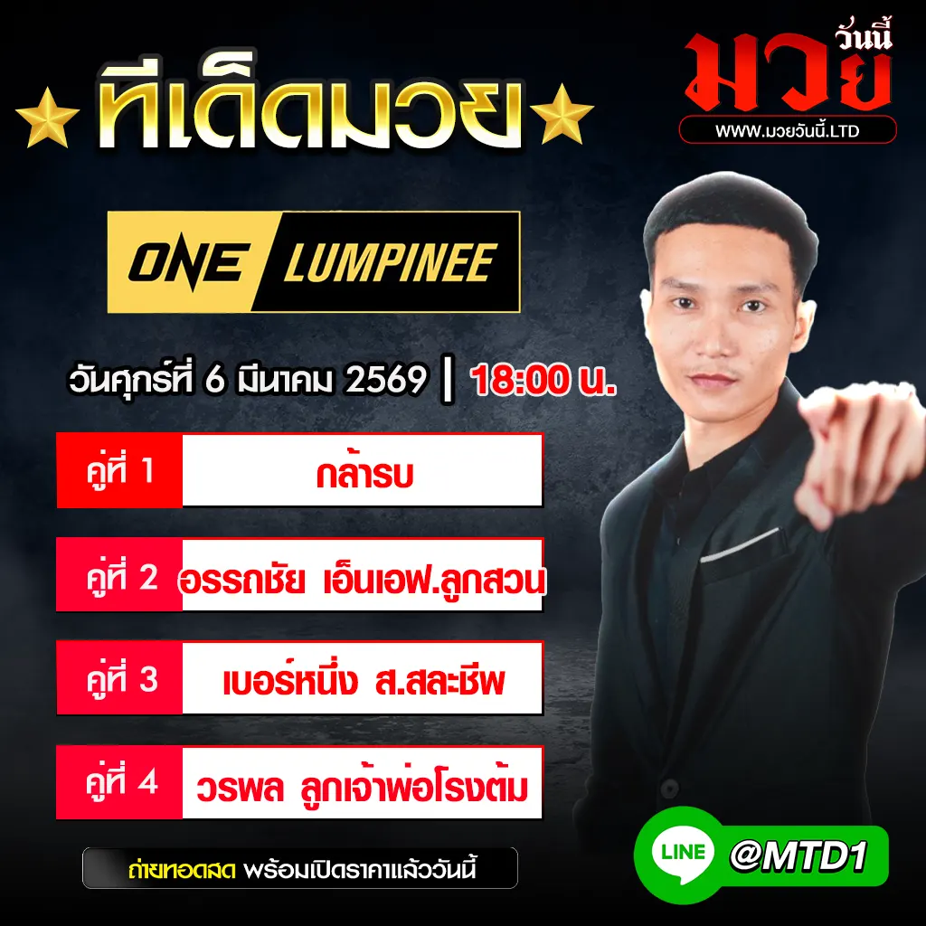 ทีเด็ดมวย ประจำวันศุกร์ที่ 6 มีนาคม 2569