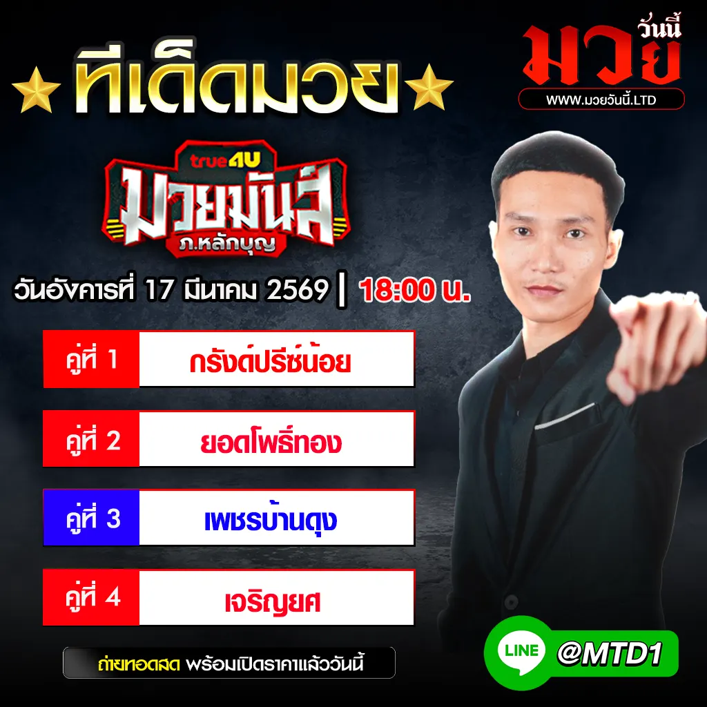 ทีเด็ดมวย ประจำนอังคารที่ 17 มีนาคม 2569