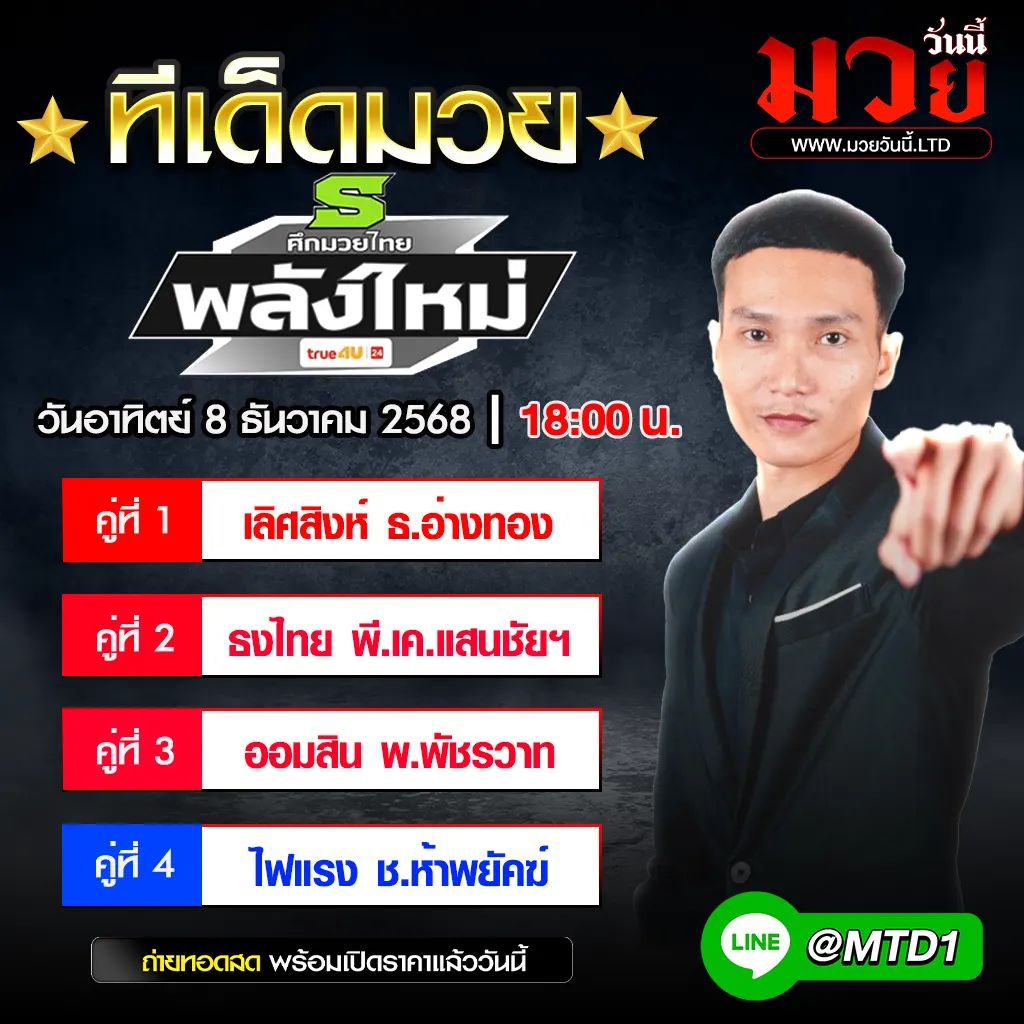 ทีเด็ดมวย ประจำวันพุธที่ 18 มีนาคม 2569