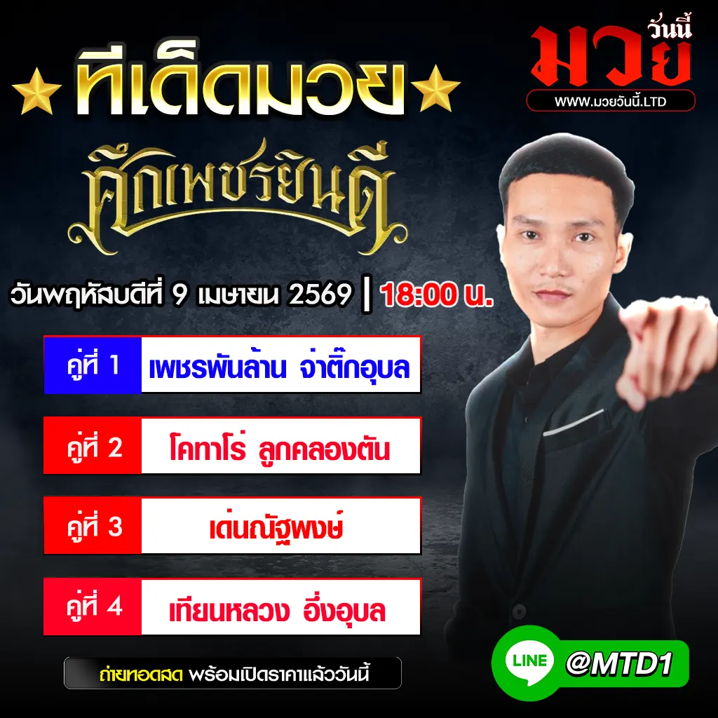 ทีเด็ดมวย ประจำวันพฤหัสบดีที่ 9 เมษายน 2569