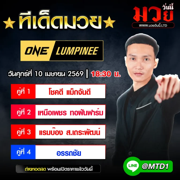 ทีเด็ดมวย ประจำวันศุกร์ที่ 10 เมษายน 2569
