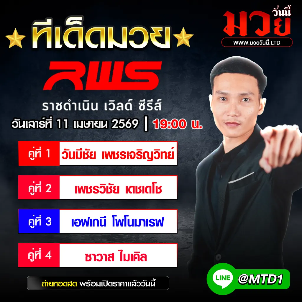 ทีเด็ดมวย ประจำวันเสาร์ที่ 11 เมษายน 2569